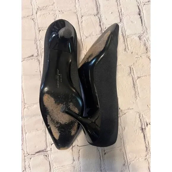 Ferragamo Size 8 Bow Front Pump Heels Black Pointed Toe Dressy Classic Old Money - Picture 13 of 16
